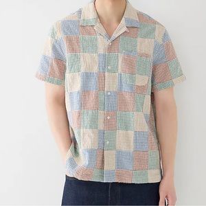 NWT J Crew Camp Shirt - Seersucker Patchwork Gingham Size Large